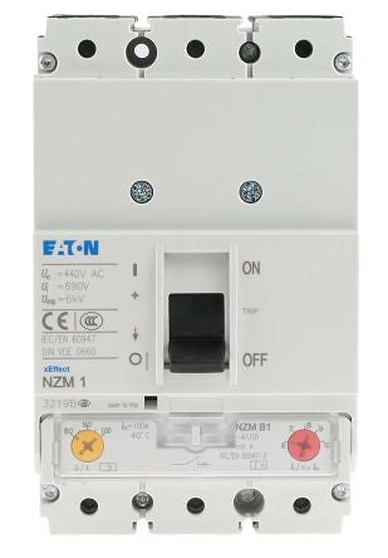 Eaton, xEnergy, NZM1 Molded Case Circuit Breaker 3-Pole 100A, Breaking Capacity 25 kA, DIN Rail