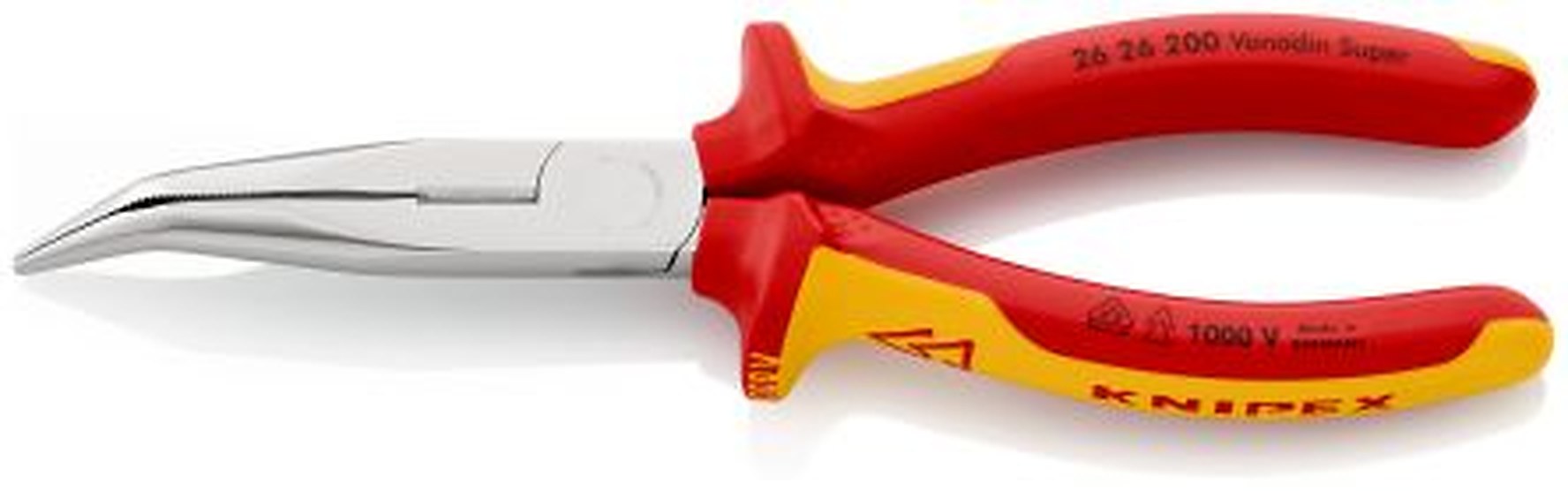 Knipex 1-Piece Long Nose Plier Serrated, 200mm Overall VDE/1000V Approved, 73mm Jaw