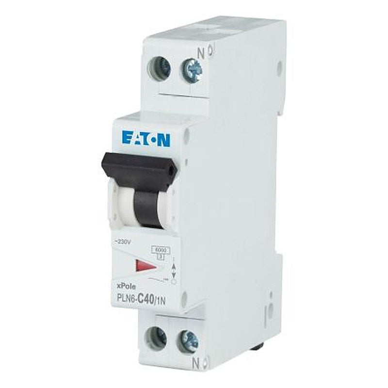 Eaton PLN6 PLN6 Miniature Circuit Breaker, 1-Pole, 40A, Type C, 230V ac AC, 6 kA Breaking Capacity