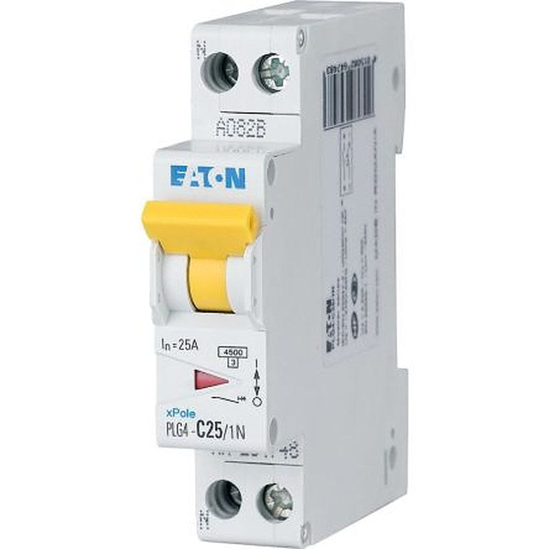 Eaton Plexo PLG4 Miniature Circuit Breaker, 1-Pole, 25A, Type C, 230V ac AC, 4.5 kA Breaking Capacity