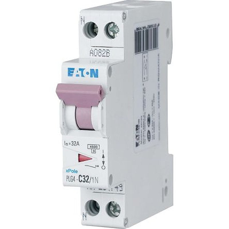 Eaton Plexo PLG4 Miniature Circuit Breaker, 1-Pole, 32A, Type C, 230V ac AC, 4.5 kA Breaking Capacity