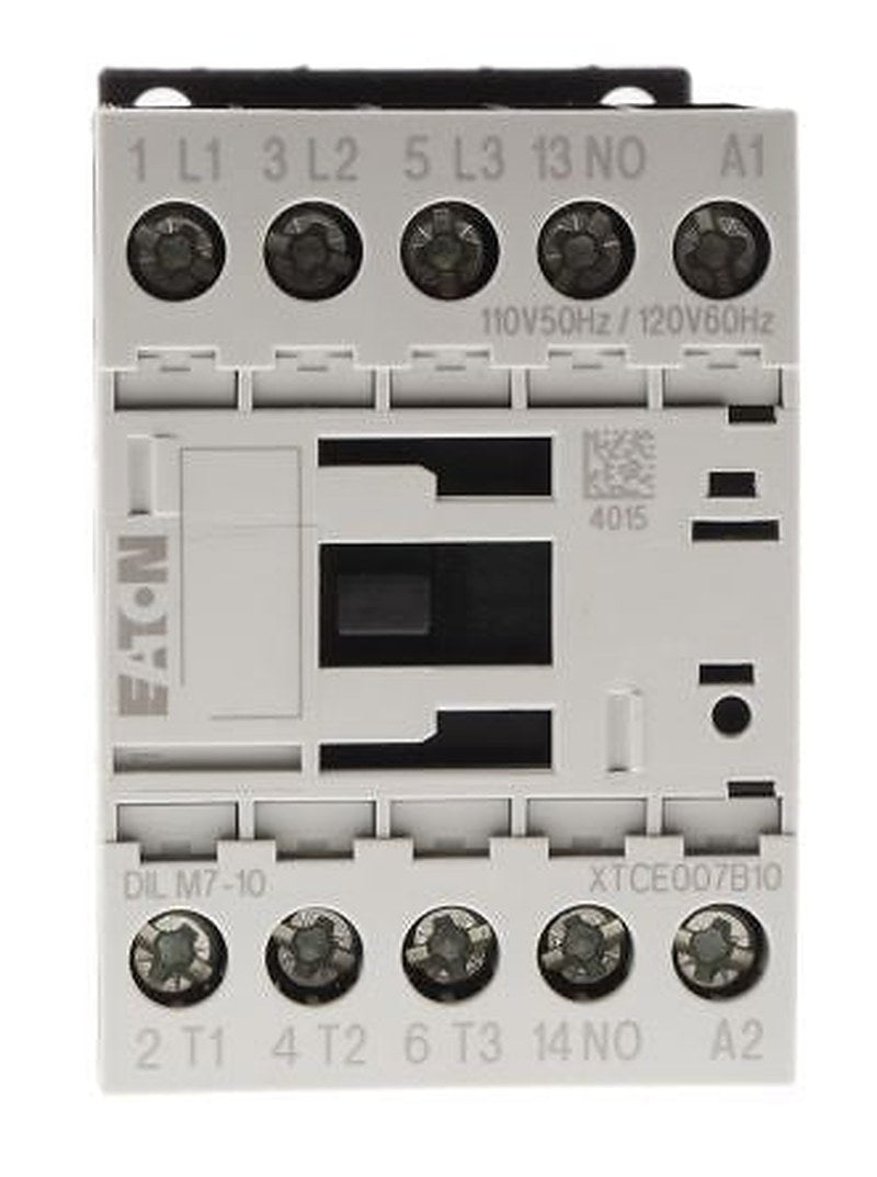 Eaton DILM Contactor, 110V ac Coil, 3-Pole, 7 A, 3 kW 110V ac, 3 NO, 400V ac