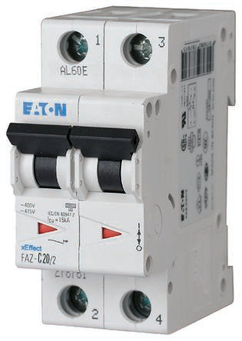 Eaton Moeller Eaton Moeller Miniature Circuit Breaker, 2-Pole, 12A, Type C, 240V ac AC, 96 V dc DC, 10 kA Breaking