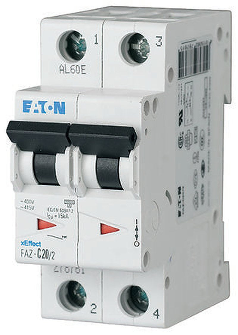 Eaton FAZ FAZ Miniature Circuit Breaker, 2-Pole, 6A, K, 415V ac AC, 60 V dc DC, 10 kA Breaking Capacity