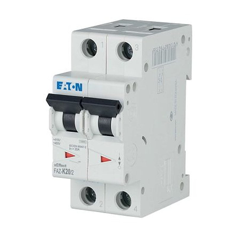 Eaton xEffect FAZ Miniature Circuit Breaker, 2-Pole, 20A, Type K, 400V ac AC, 96 V dc DC, 10 kA Breaking Capacity