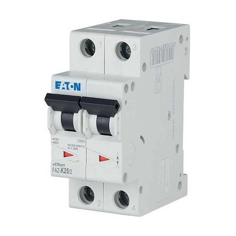 Eaton xEffect FAZ Miniature Circuit Breaker, 2-Pole, 25A, Type K, 400V ac AC, 60 V dc DC, 10 kA Breaking Capacity