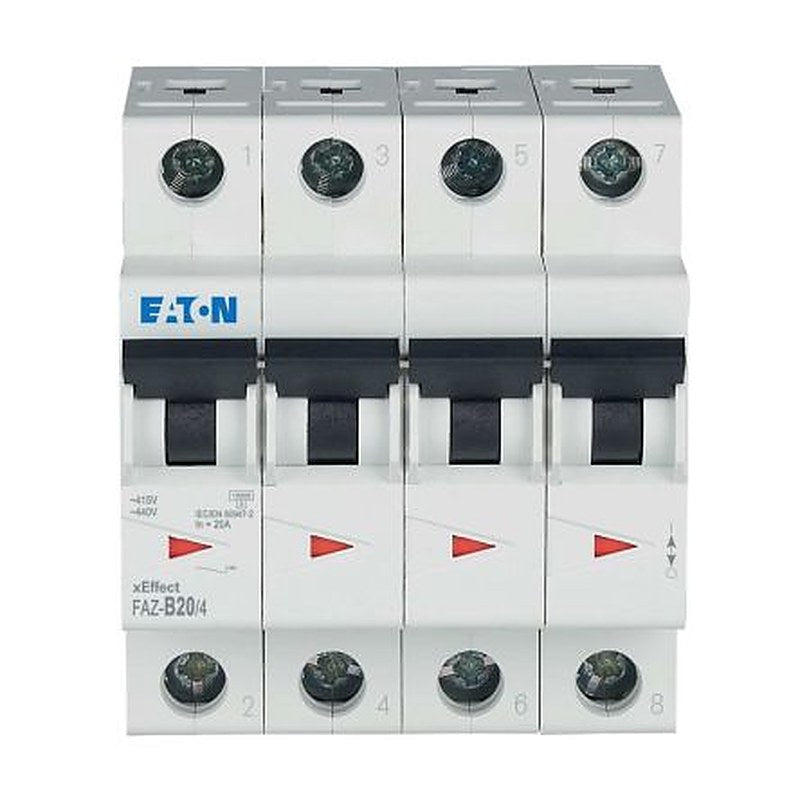 Eaton xEffect FAZ Miniature Circuit Breaker, 4-Pole, 20A, Type B, 400V ac AC, 60 V dc DC, 10 kA Breaking Capacity