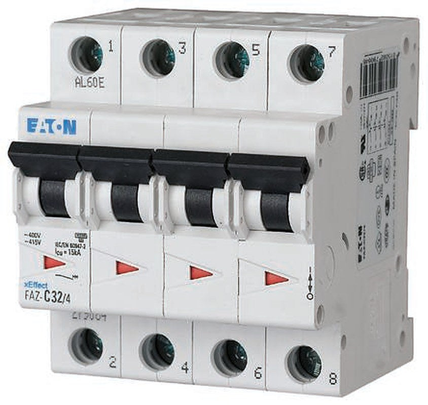 Eaton FAZ FAZ-C6/4 Miniature Circuit Breaker, 4-Pole, 6A, Type C, 240V ac AC, 60 V dc DC, 15 kA Breaking Capacity