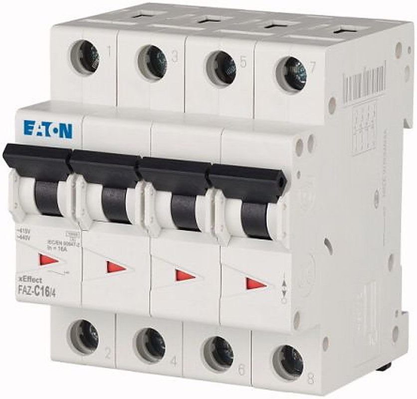 Eaton xEffect FAZ Miniature Circuit Breaker, 4-Pole, 16A, Type C, 415V ac AC, 96 V dc DC, 10 kA Breaking Capacity