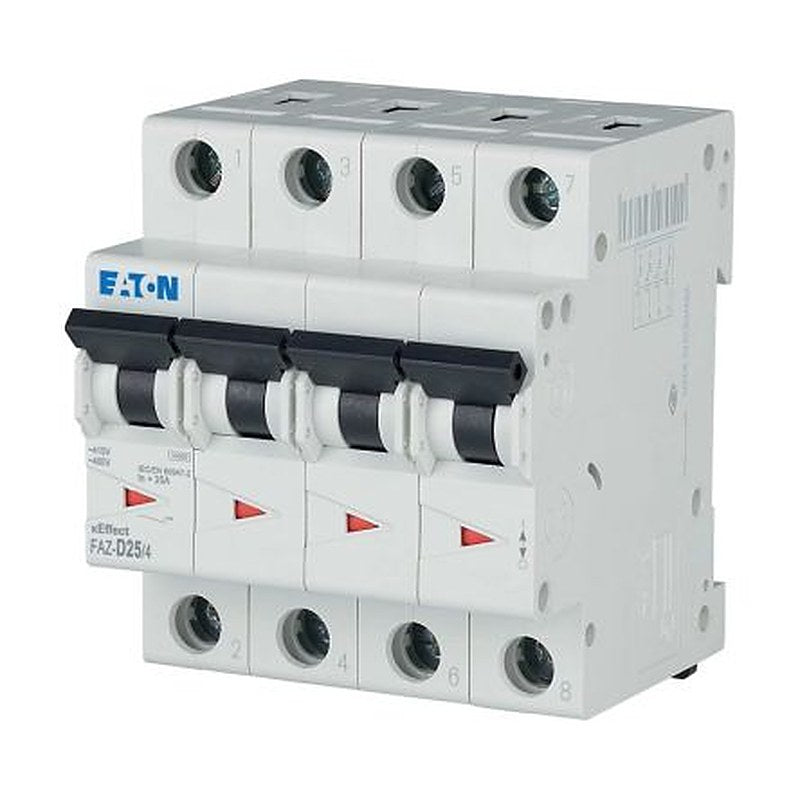 Eaton xEffect FAZ Miniature Circuit Breaker, 4-Pole, 25A, Type D, 400V ac AC, 60 V dc DC, 10 kA Breaking Capacity