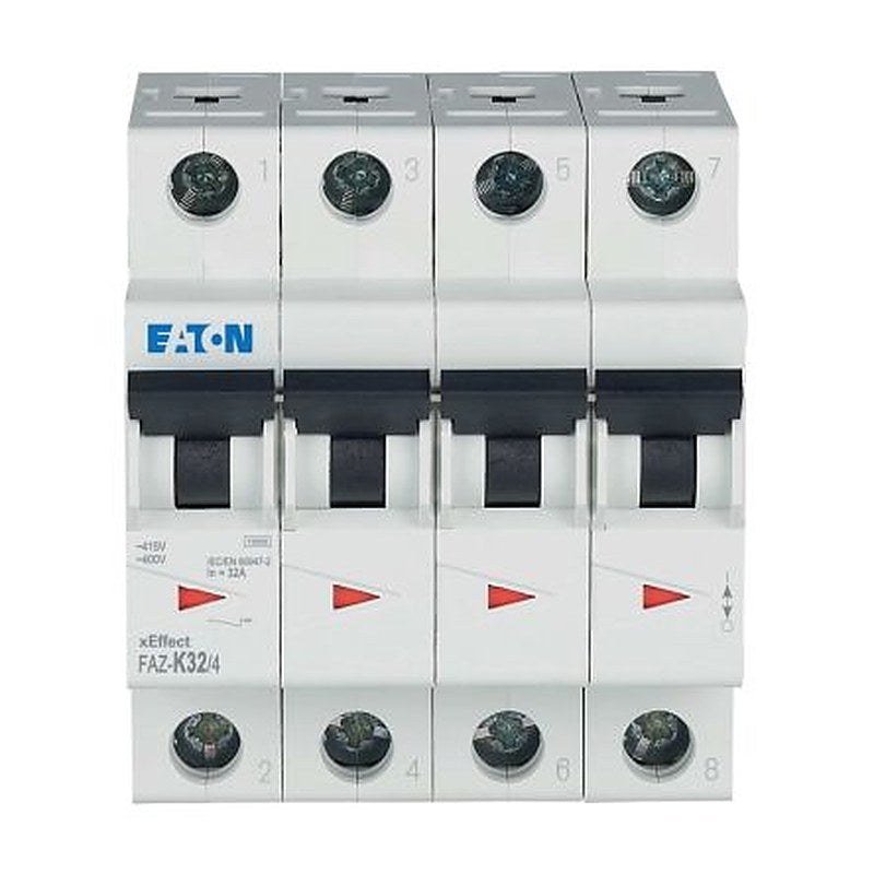 Eaton xEffect FAZ Miniature Circuit Breaker, 4-Pole, 32A, Type K, 400V ac AC, 60 V dc DC, 10 kA Breaking Capacity