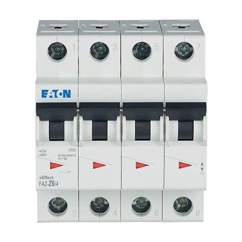 Eaton xEffect FAZ Miniature Circuit Breaker, 4-Pole, 6A, Type Z, 400V ac AC, 60 V dc DC, 10 kA Breaking Capacity
