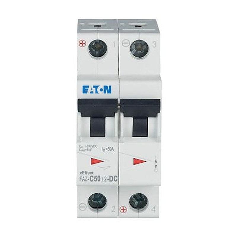 Eaton xEffect FAZ Miniature Circuit Breaker, 2-Pole, 50A, Type C, 250 V dc DC, 10 kA Breaking Capacity