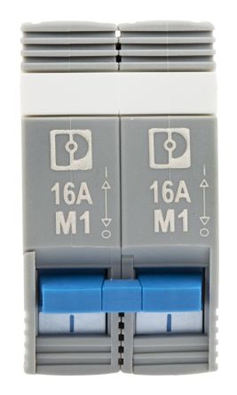 Phoenix Contact TRABTECH CB TM2 16A M1 P Thermal Circuit Breaker - 2-Pole, Base, 16A Current Rating, 277V ac, 80 V dc