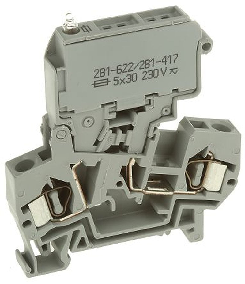WAGO 281-622/281-417 281 Series Fuse Terminal Block Grey, 4mm², 1-Level Fused, Cage Clamp