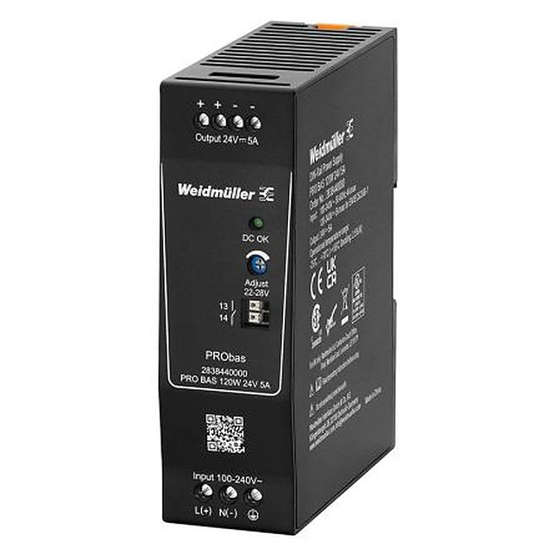 Weidmüller PRO BAS Power Supply DIN Rail Power Supply 264V ac AC/DC Input 24V dc, 5 A Output DC 120 W