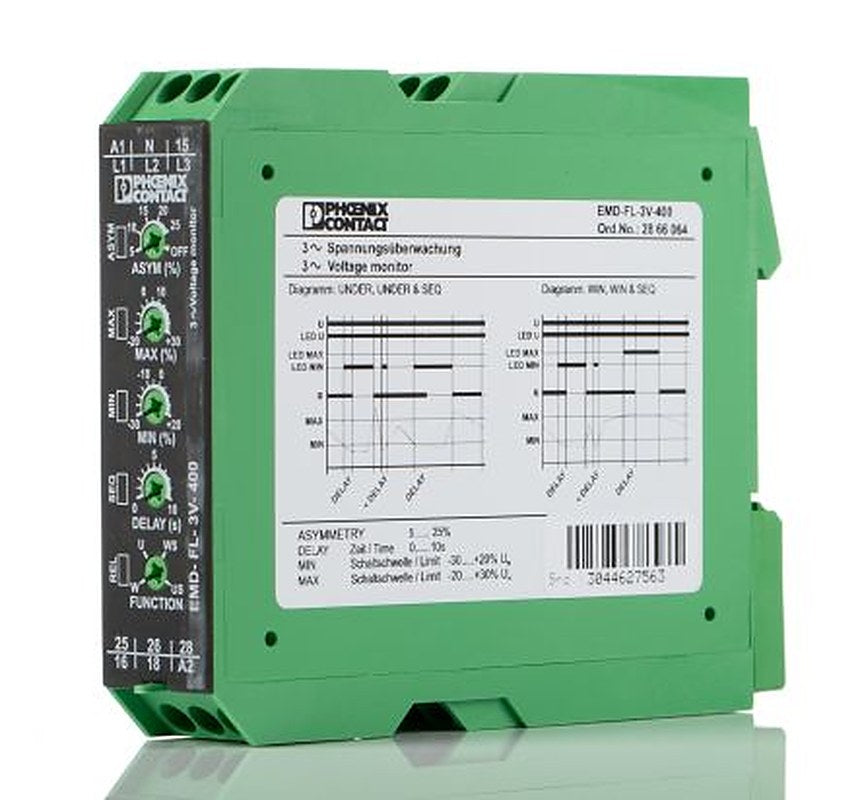 Phoenix Contact Monitoring Relay, 3 Phase, DPDT, DIN Rail, 230V ac 24 V dc