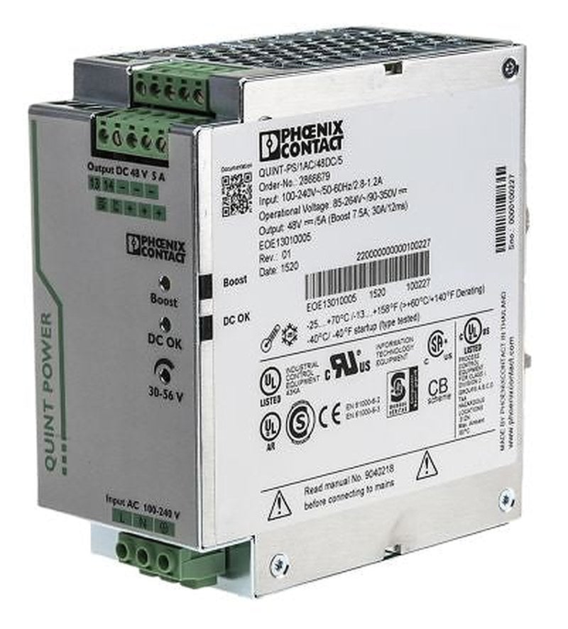 Phoenix Contact QUINT POWER Switch Mode Power Supply DIN Rail Power Supply 264V ac AC Input 56V dc, 5 A Output DC 240 W