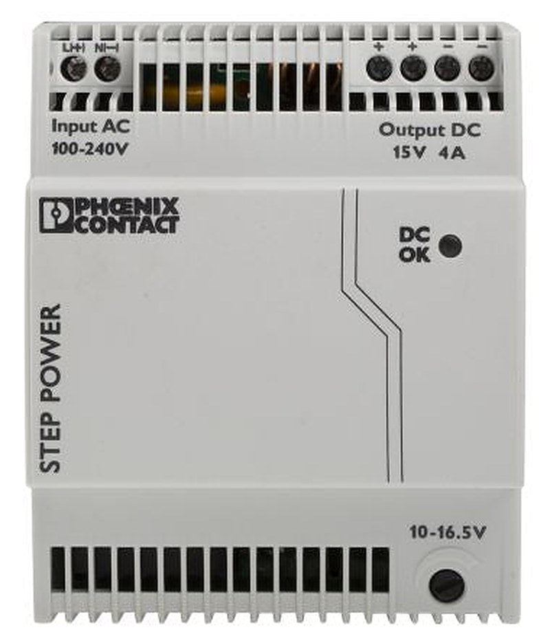 Phoenix Contact STEP POWER Switched Mode DIN Rail Power Supply 264V ac AC Input 16.5V dc, 4 A Output DC 60 W