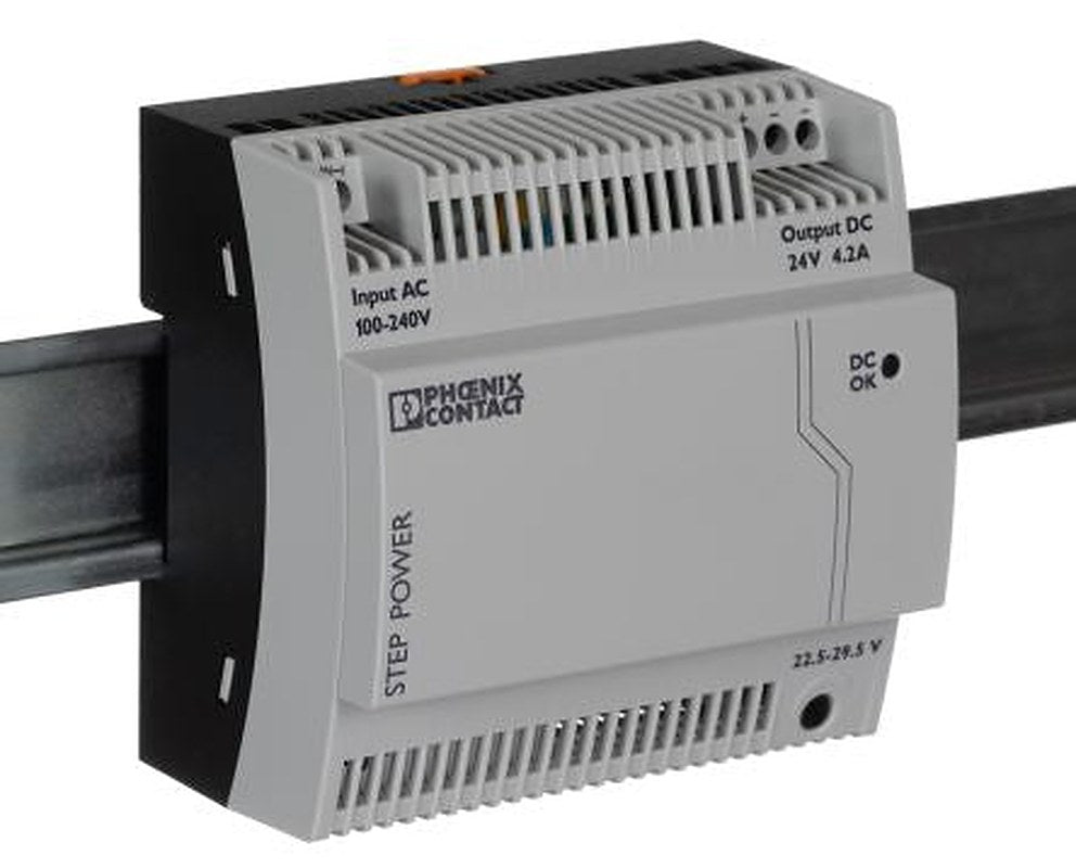 Phoenix Contact STEP-PS/1AC/24DC/4 Switched Mode DIN Rail Power Supply 264V ac AC Input 29.5V dc, 4.2 A Output DC 100 W