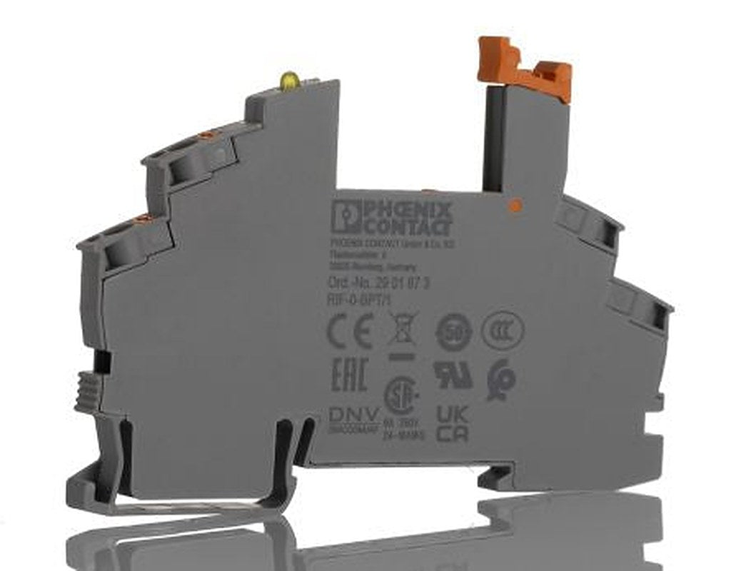 Phoenix Contact RIF-0-BPT/1 1 Way 24V dc DIN Rail Relay Base, for use with Miniature Power Relay with 1 N/O Contact or