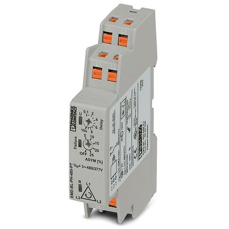 Phoenix Contact Monitoring Relay, 3 Phase, 187 to 519 VAC Monitor Range, DIN Rail, 120V ac, 208 V ac, 277 V ac, 3 V ac,