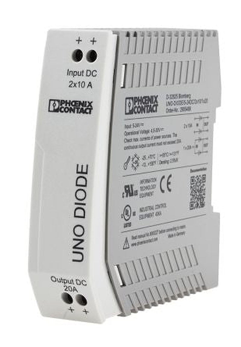 Phoenix Contact Redundancy Module for use with Parallel Connection of Two Power Supply Unit, UNO-DIODE/5-24DC/2X10/1X20