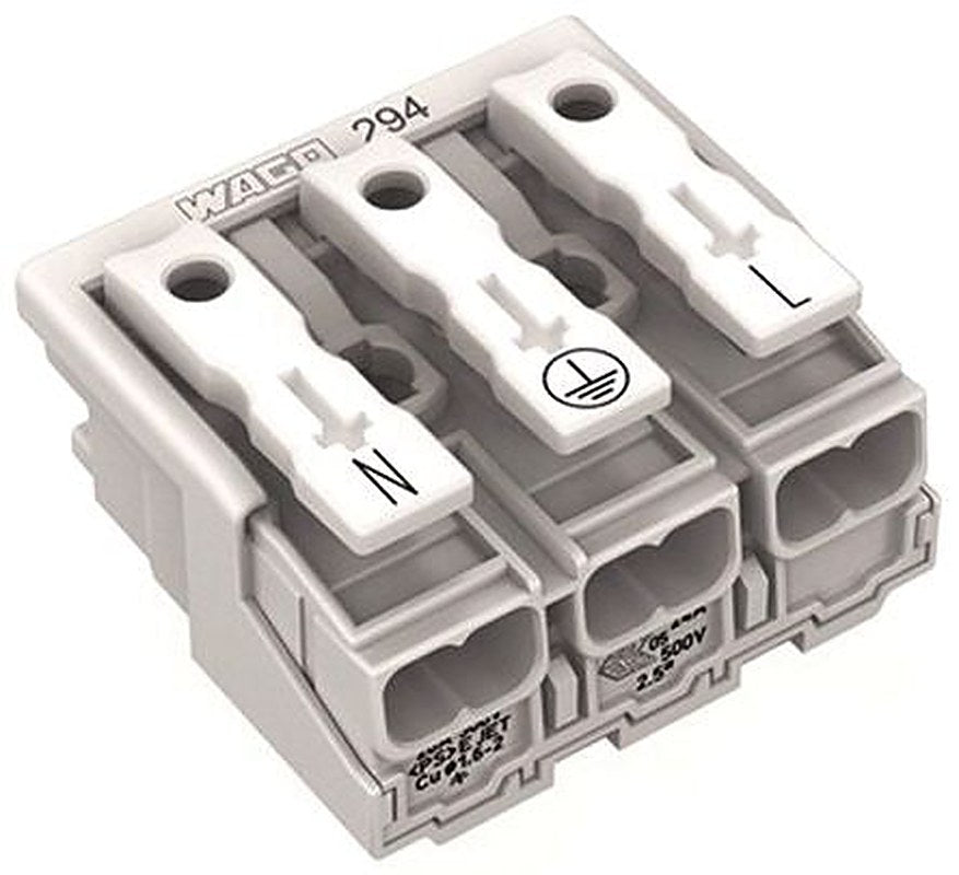 WAGO 294 Series Power Supply Connector Female Push-in, 3-Pole, 24A, 3-Way