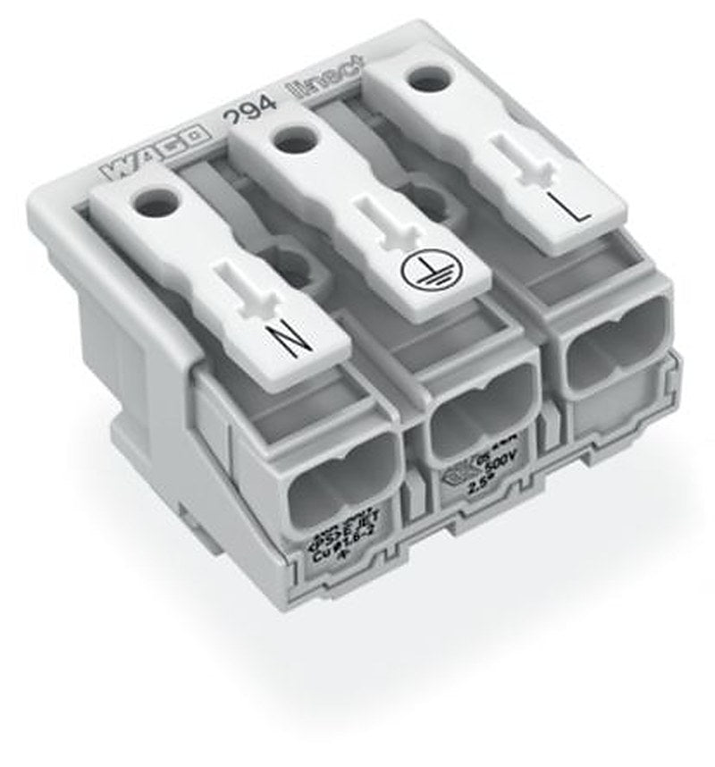WAGO 294 Series Plug-in Male Lighting Connector Male Push-in, 3-Pole, 16A, 3-Way