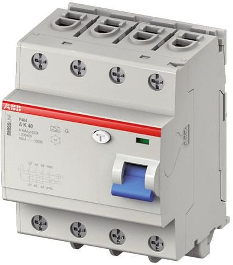 ABB F404 Series Residual Current Circuit Breaker, 40A, 3-Pole, 30 mA, Type A, 1 kA 400V ac