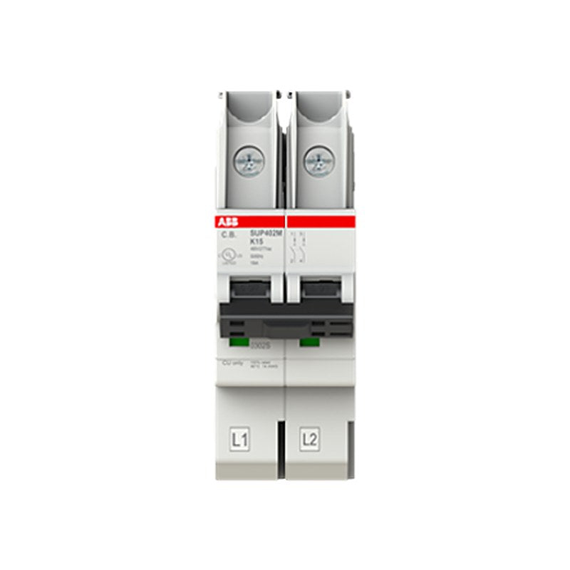 ABB SUP400 2CC Miniature Circuit Breaker, 2-Pole, 15A, K, 480V AC, 20 kA Breaking Capacity