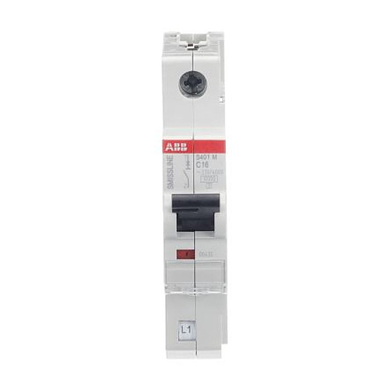 ABB SmiSSline S400M Miniature Circuit Breaker, 1-Pole, 16A, Type B, Type C, Type D, Type K, 400V ac AC, 250 V dc DC, 10