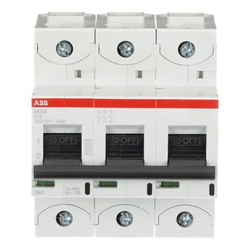 ABB S800S Miniature Circuit Breaker, 3-Pole, 13A, Type C, 240V ac AC, 50 kA Breaking Capacity