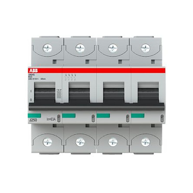 ABB S800S Miniature Circuit Breaker, 4-Pole, 63A, Type B, 240V ac AC, 50 kA Breaking Capacity