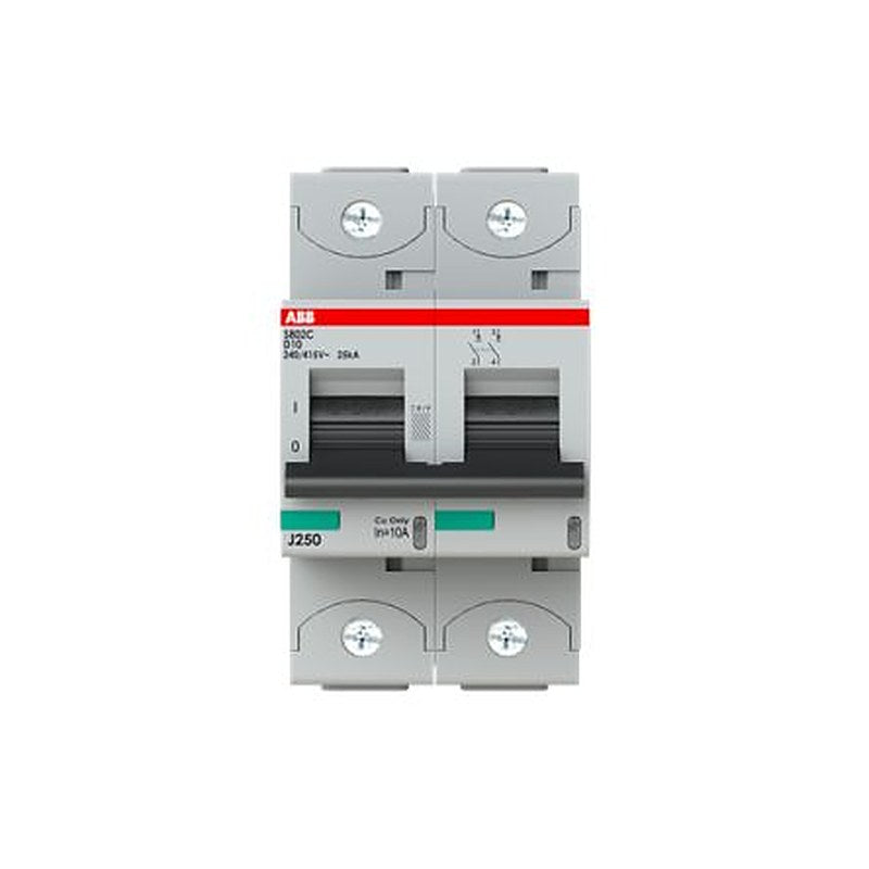 ABB S802C Miniature Circuit Breaker, 2-Pole, 10A, Type D, 415V ac AC, 25 kA Breaking Capacity