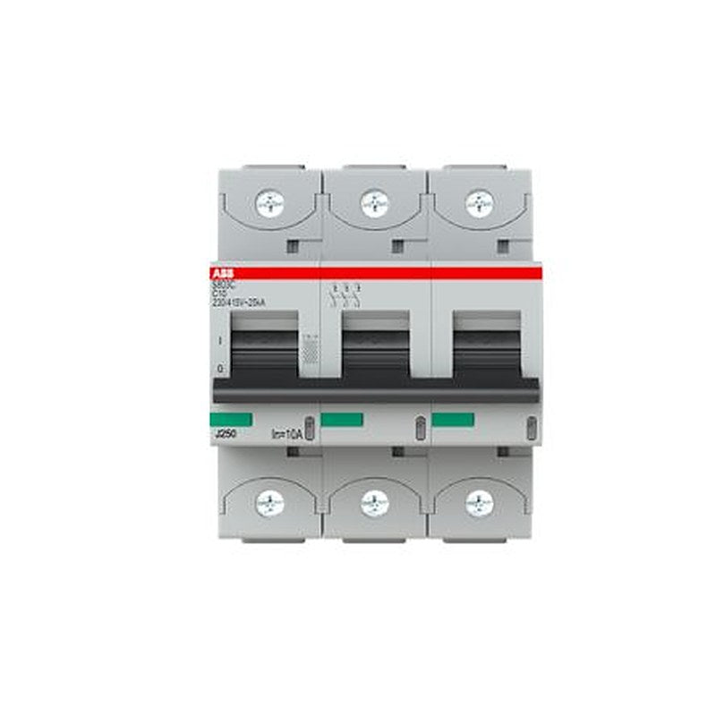 ABB S803C Miniature Circuit Breaker, 3-Pole, 10A, Type C, 415V ac AC, 25 kA Breaking Capacity