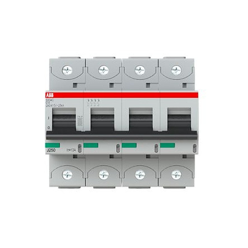 ABB S804C Miniature Circuit Breaker, 4-Pole, 13A, Type C, 415V ac AC, 25 kA Breaking Capacity