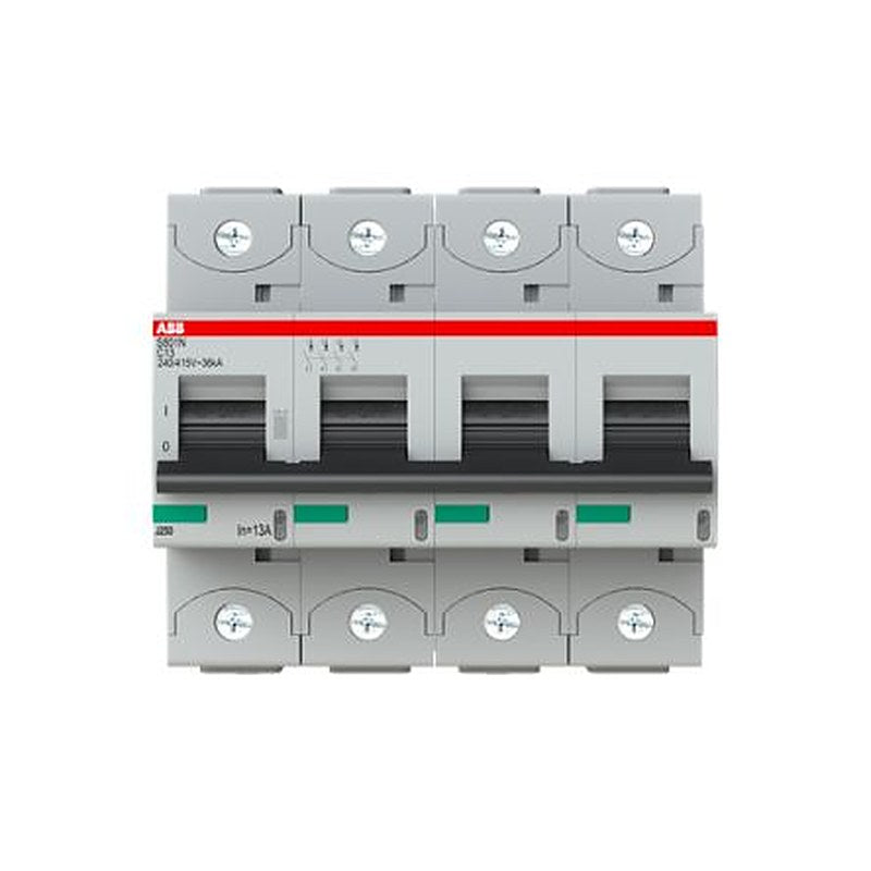 ABB S804N Miniature Circuit Breaker, 4-Pole, 13A, Type C, 690V ac AC, 36 kA Breaking Capacity
