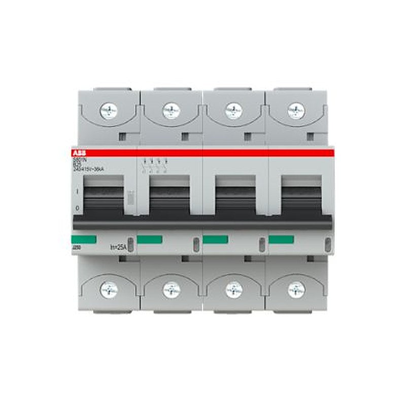 ABB S804N Miniature Circuit Breaker, 4-Pole, 25A, Type B, 690V ac AC, 36 kA Breaking Capacity