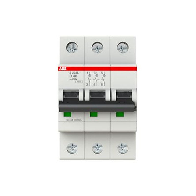 ABB S203L Miniature Circuit Breaker, 3-Pole, 40A, Type D, 400V ac AC, 6 kA Breaking Capacity