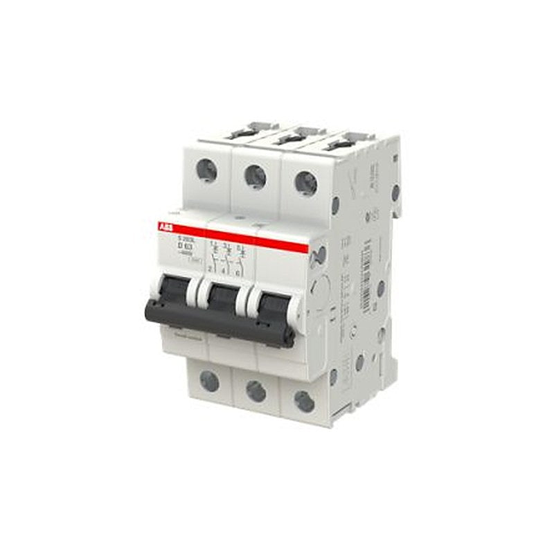 ABB S203L Miniature Circuit Breaker, 3-Pole, 63A, Type D, 400V ac AC, 6 kA Breaking Capacity