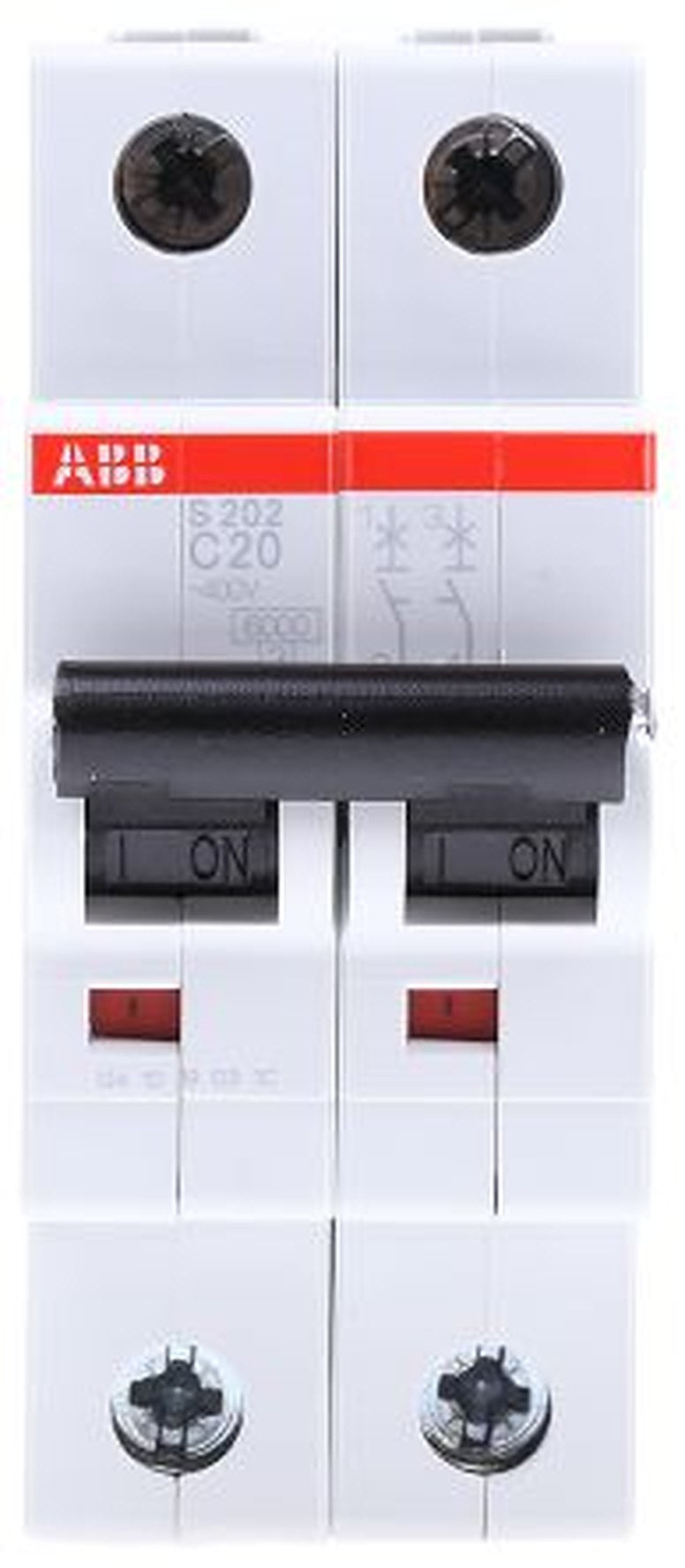 ABB System Pro M Compact S200 Miniature Circuit Breaker, 2-Pole, 20A, Type C, 400V ac AC, 125 V dc DC, 6 kA Breaking