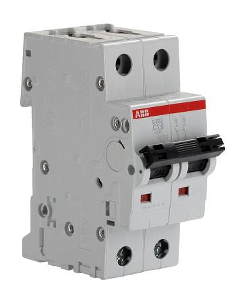 ABB System Pro M Compact S200 Miniature Circuit Breaker, 2-Pole, 1.6A, Type C, 440V ac AC, 125 V dc DC, 6 kA Breaking