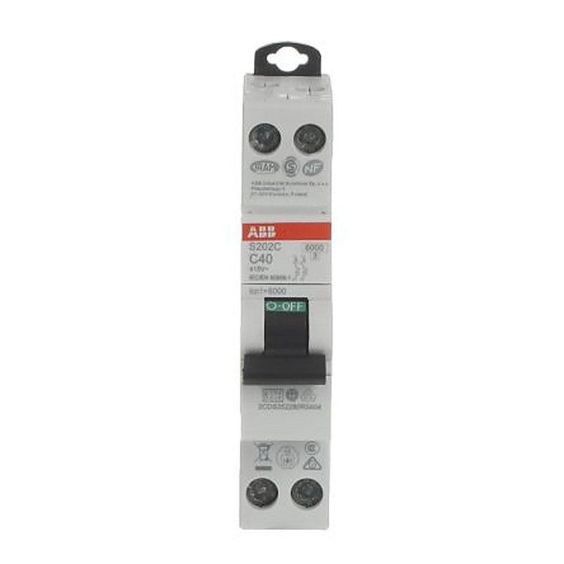 ABB S200C S200C Miniature Circuit Breaker, 2-Pole, 40A, Type C, 415V ac AC, 6 kA Breaking Capacity