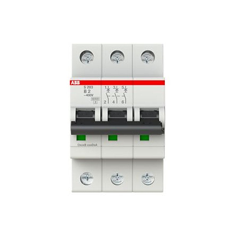 ABB System Pro M Compact S200 Miniature Circuit Breaker, 3-Pole, 2A, Type B, 400V ac AC, 110 V dc DC, 10 kA Breaking