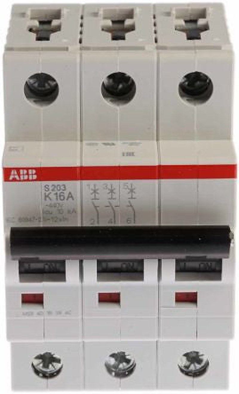 ABB System Pro M Compact S200 Miniature Circuit Breaker, 3-Pole, 16A, Type K, 440V ac AC, 20 kA Breaking Capacity