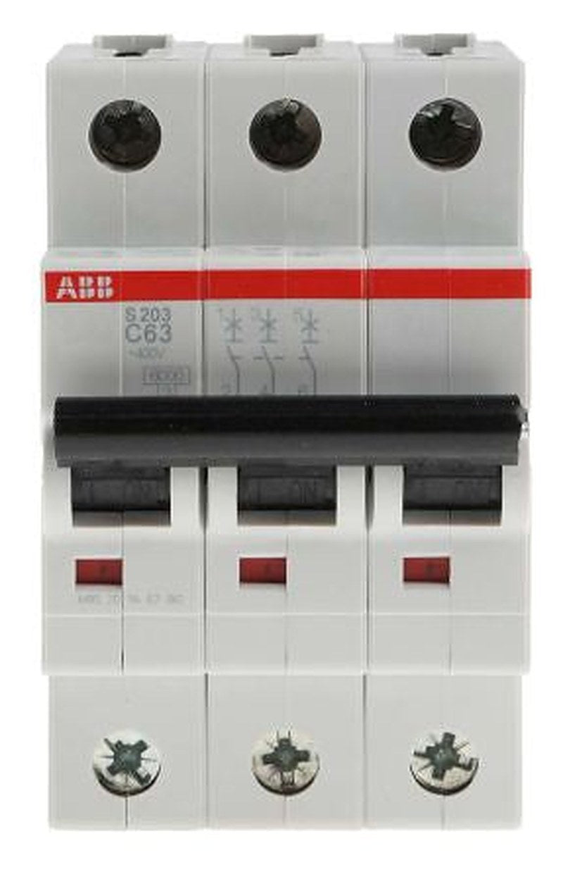 ABB System Pro M Compact S200 Miniature Circuit Breaker, 3-Pole, 63A, Type C, 400V ac AC, 12 V dc DC, 6 kA Breaking