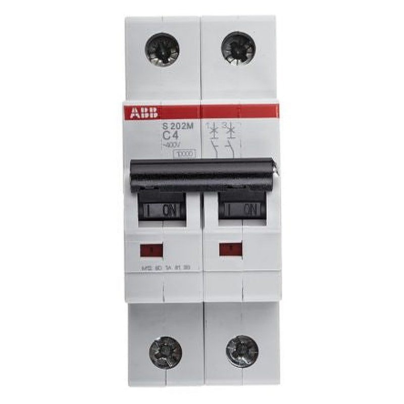 ABB System Pro M Compact S200M Miniature Circuit Breaker, 2-Pole, 4A, Type C, 440V ac AC, 125 V dc DC, 10 kA Breaking