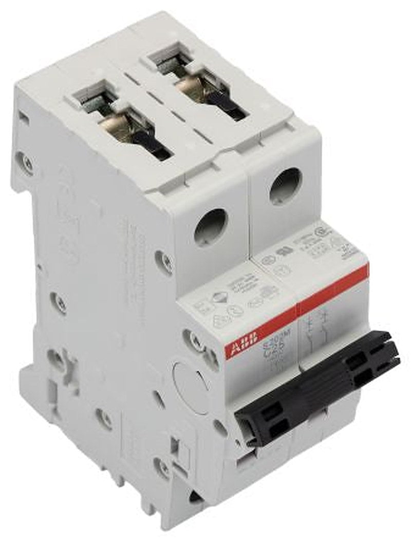 ABB System Pro M Compact S200M Miniature Circuit Breaker, 2-Pole, 25A, Type C, 440V ac AC, 125 V dc DC, 10 kA Breaking