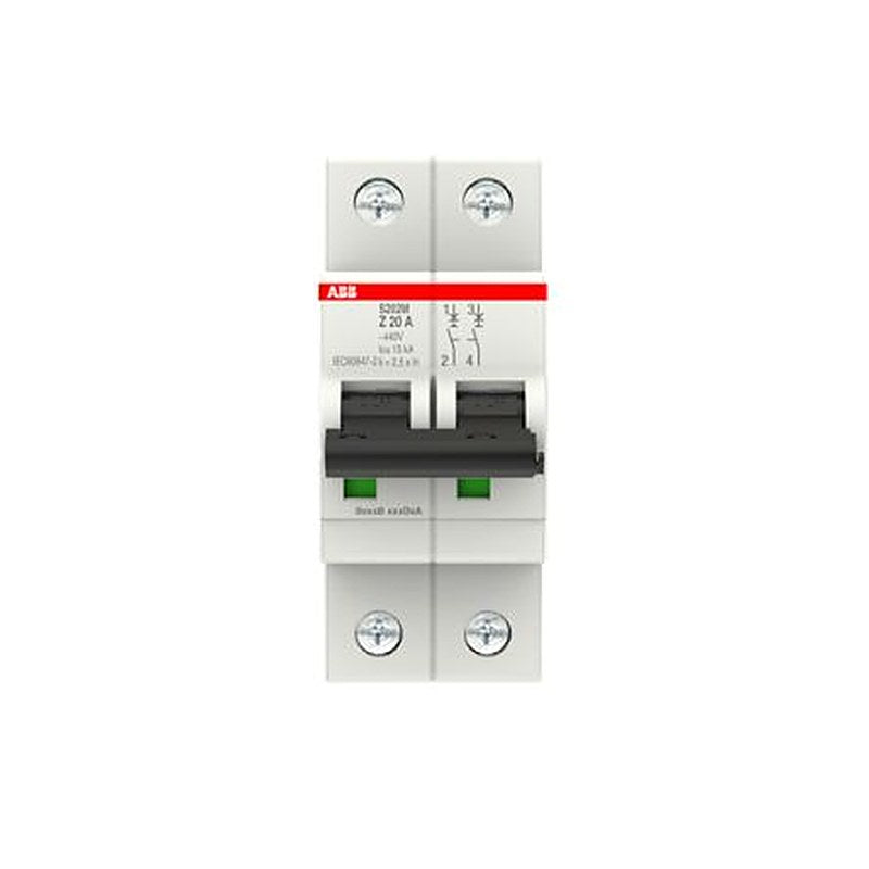 ABB System Pro M Compact S200M Miniature Circuit Breaker, 2-Pole, 20A, Type Z, 400V ac AC, 125 V dc DC, 15 kA Breaking